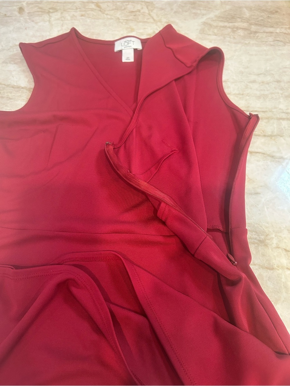 LOFT Ann Taylor Petite 6P Red Faux Wrap Scalloped Hem Fit & Flare Dress - Picture 5 of 5